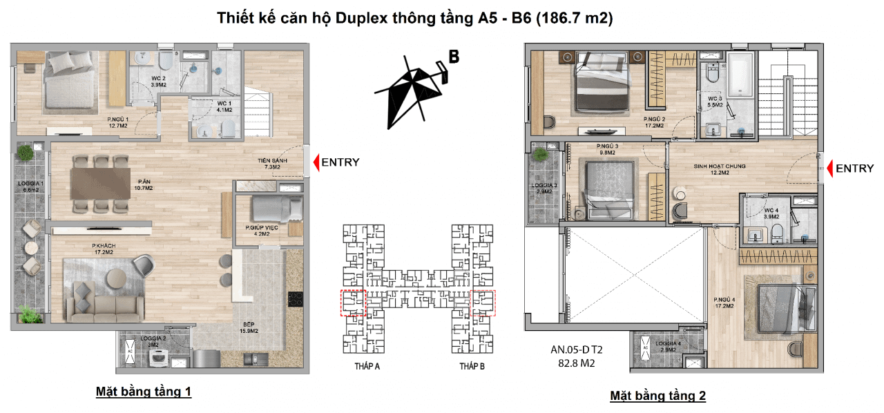 Thiết kế căn hộ Douplex A5 - B6 của The Zei
