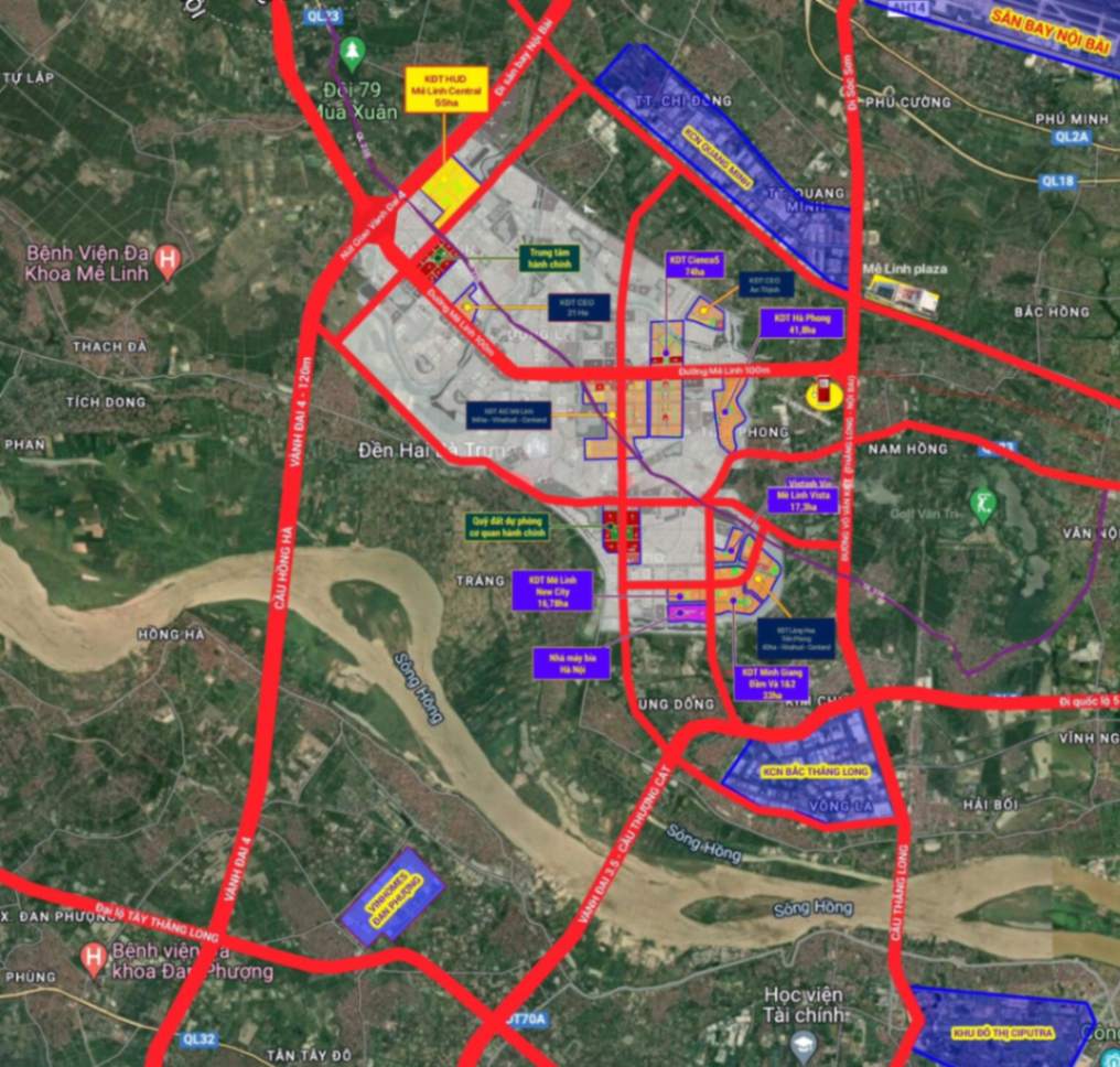 Vị trí KĐT HUD MÊ LINH CENTRAL